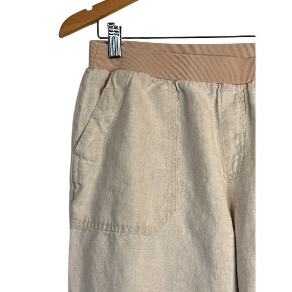Coldwater Creek Women's Ribbed Knit Waistband Linen Pants Size 10 Petite Cream - Picture 2 of 8